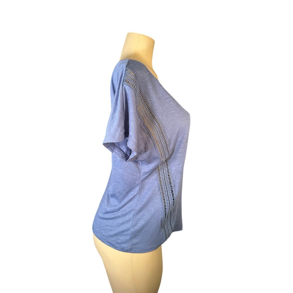Women S Uniquely Lorna Jane Blue Tee T-Shirt Top Lace Cut-Out Short Slv Run Yoga - Picture 5 of 6